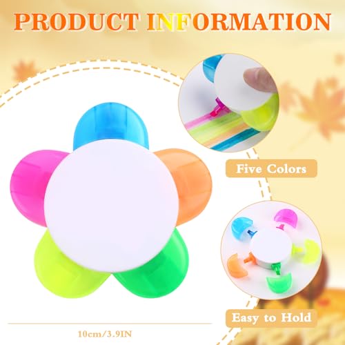 Petals Flower Shape Watercolor Highlighter Pens Assorted Colors 5-In-1 Fluorescent for Aesthetic School and Office Use