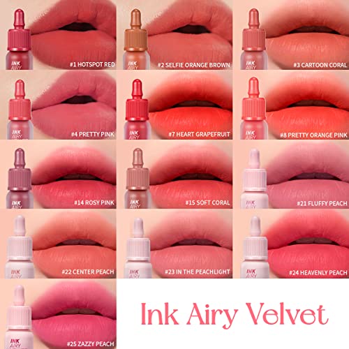 Peripera Ink Airy Velvet Lip Tint Liquid Lip for Special Occasions (021 FLUFFY PEACH) - Smooth Formula, Long-Lasting Fi